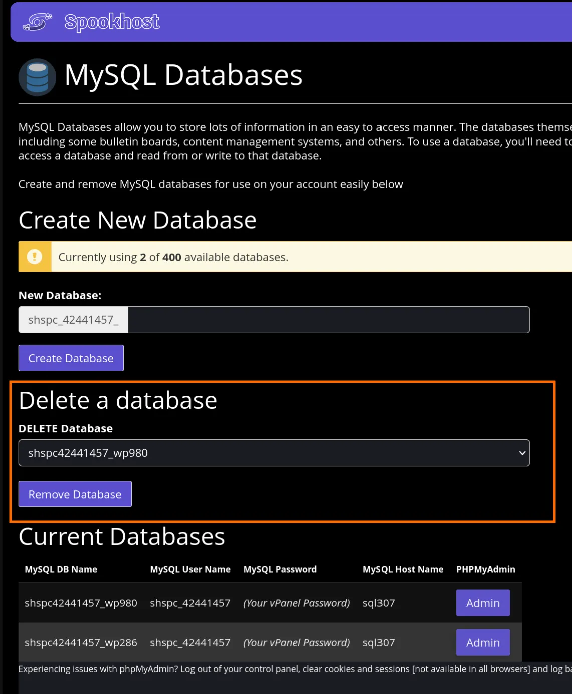 MySQL Database Deletion